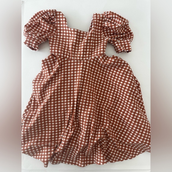 Remi Girl Gingham Rust/White Cotton Dress, Girls Size 6, Puff Sleeves - Picture 2 of 9